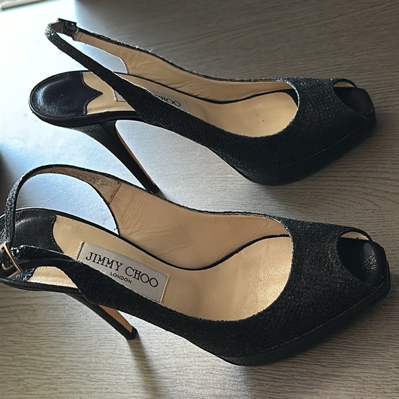 JIMMY CHOO Black Sequin Nova Glitter Slingback Pumps - Picture 3 of 12